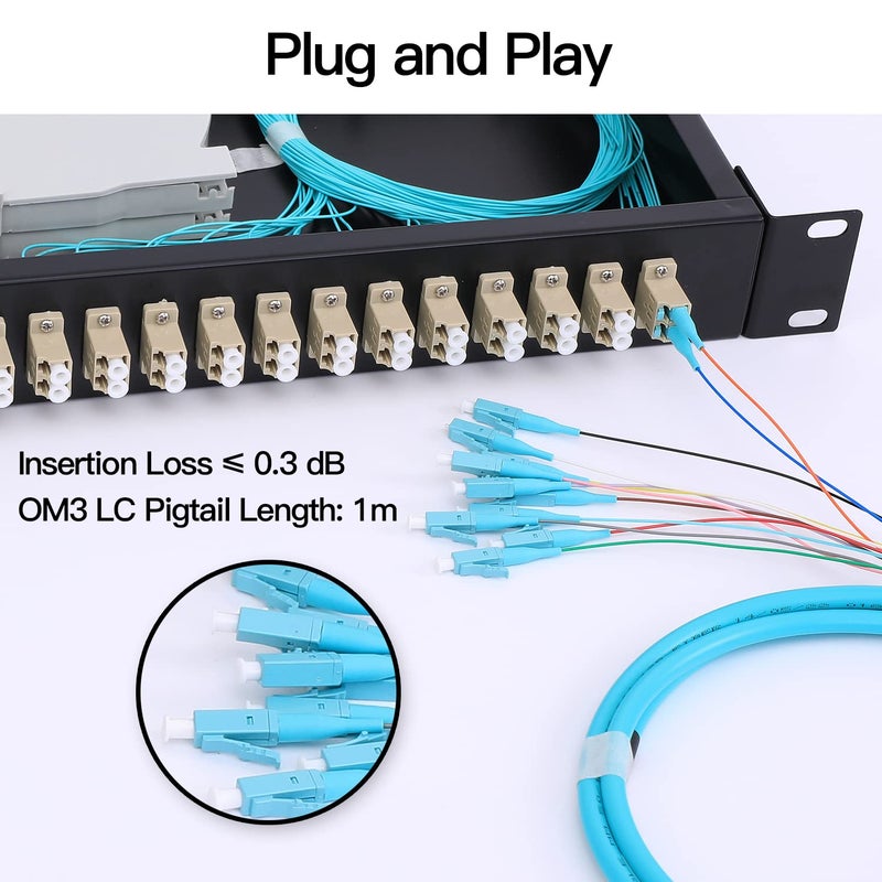 GESD 24 Duplex 48 Port LC-OM3 Multimode Fiber Enclosure Rack Mount Fiber Box LC-UPC Kit 1 RU Fits 19" Racks Cabinet (Include 2Pcs Splice Trays 48 Strand Pigtail 1M Cables Spool+48 Core LGX Loaded Patch - Image 4